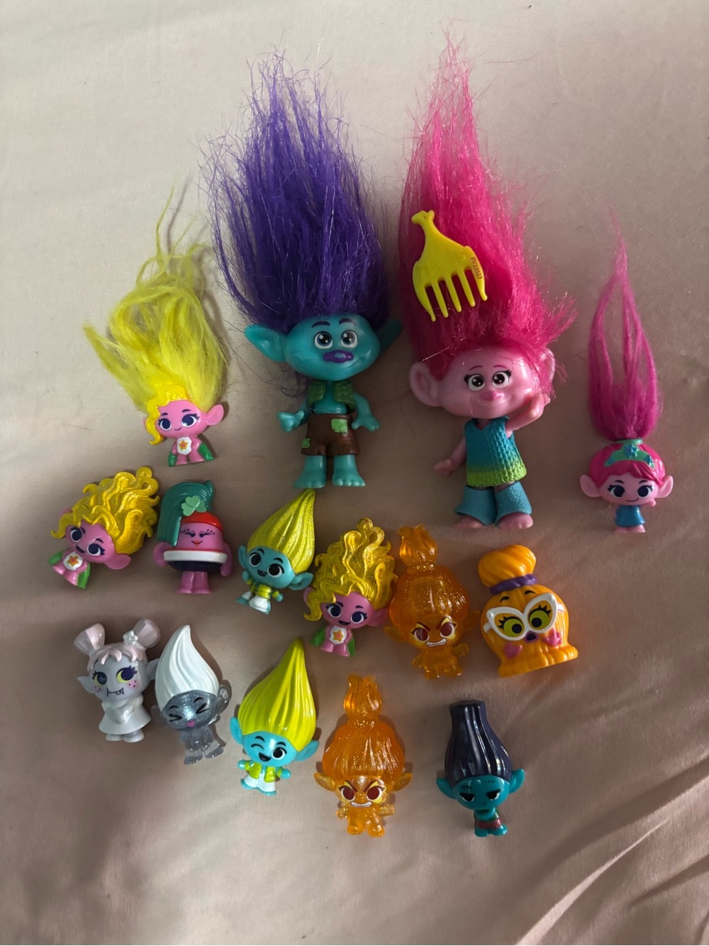 Trolls Mini Figures Set with Pink, Purple, Yellow & Blue Hair